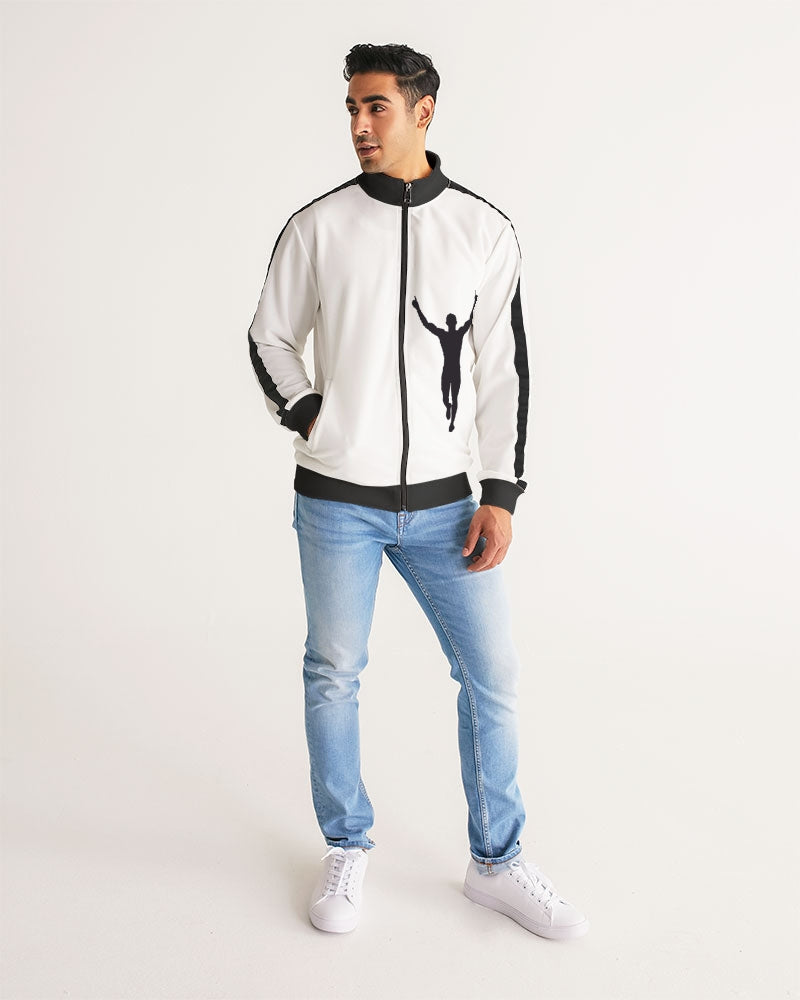 black logo Men's All-Over Print Stripe Sleeve Track Jacket